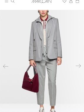 Marc Cain sport leisure suit gray hooded blazer  & relaxed fit pants. US size 8